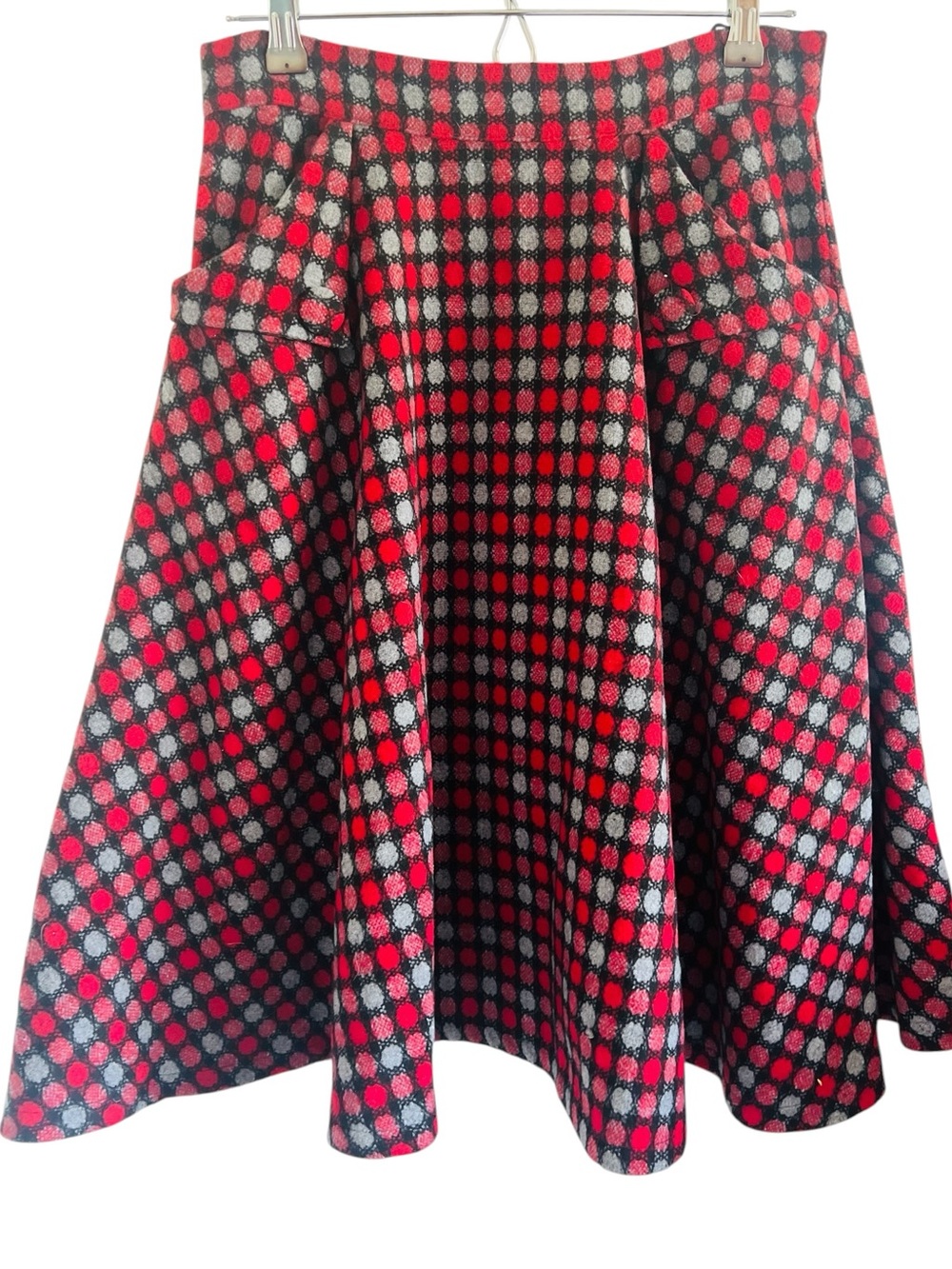 Voodoo Vixen Gray Red Dot Pattern Swing Skirt